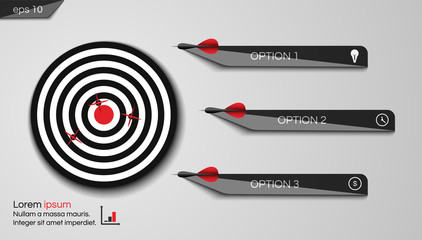 The target dart board. Infographic arrow concept of goals achievement. Vector illustration