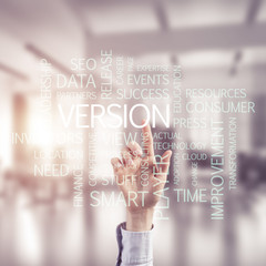 Concept of modern business with palm choocing on of keywords for