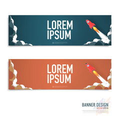 Rocket lunch concept banner design background.
