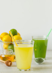 Beverage made from fresh lemons, lime, spinach and matcha