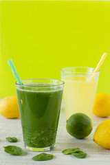 Beverage made from fresh lemons, lime, spinach and matcha