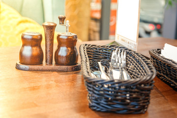 mocap for designer, table setting, forks, salt shaker and pepper grinder, toning