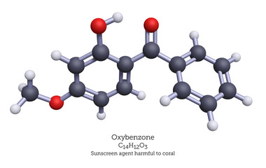 Ball-and-Stick Molecular Model of Oxybenzone
