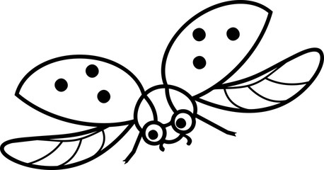 Coloring page. Flying cartoon ladybird