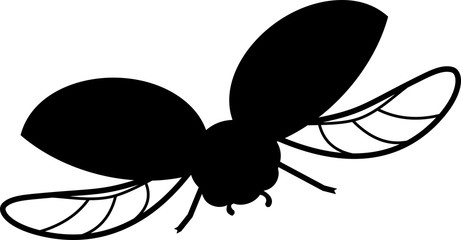 Black silhouette of flying cartoon ladybird