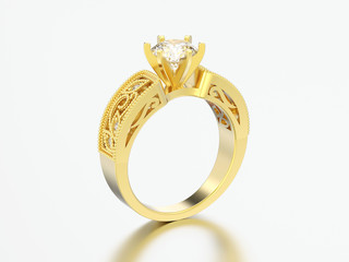 3D illustration gold engagement wedding decorative ornament diamond ring