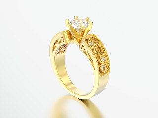 3D illustration gold engagement wedding decorative ornament diamond ring