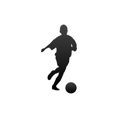 Soccer player playing with ball. Vector isolated silhouette.