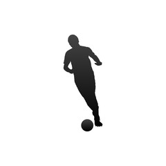 Soccer player playing with ball. Vector isolated silhouette.