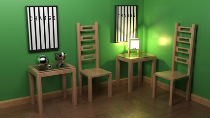 Room with canvas hanging at walls - 3D rendering