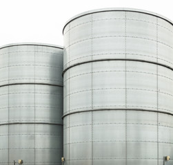 Metal tower silos of the industrial plant