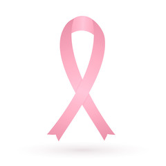 Breast cancer awareness icon. Silky pink ribbon isolated on white background. Symbol of women's healthcare. Medical concept. Vector design for banners, websites, apps, social media etc.