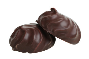 Two marshmallows in chocolate