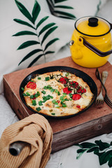 Cheese, Broccoli and cherry tomatoes Frittata. Breakfast concept