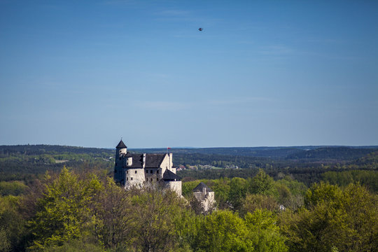Ruins of a Gothic castle in Bobolice, Poland. Castle in the village of Bobolice, Jura Krakowsko-Czestochowska. Castle in eagle nests style. Built during the reign of  Kazimierz Wielki.