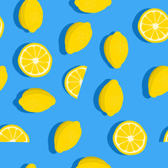 Lemons background. Seamless pattern with fresh fruits. Vector illustration