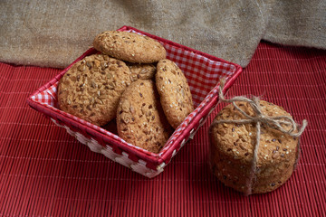 Cookies with sesame and sunflower seeds on table. Healthy eating