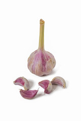 Untreated fresh garlic on isolated white background