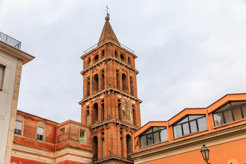 Fototapeta na wymiar Italy, Central Italy, Lazio, Tivoli. Church of Santa Maria Maggiore. Bell tower.
