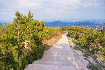 Beautiful mountain landscape with walkway in  Lovcen National Park, Montenegro