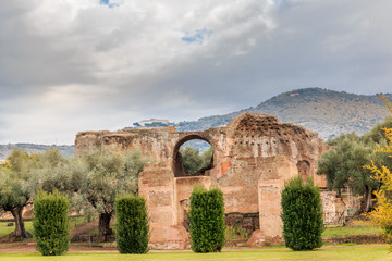Fototapeta na wymiar Italy, Central Italy, Lazio, Tivoli. Hadrian's Villa. UNESCO world heritage site. Path to the Great Baths.