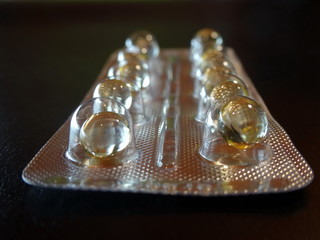 liquid pills in a blister pack close-up