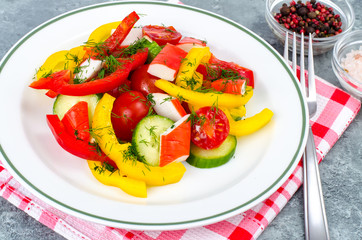 Crab sticks salad with fresh vegetables