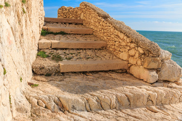 Italy, Foggia, Apulia, SE Italy, Gargano National Park,Vieste. Waterfront staircase to the sea...