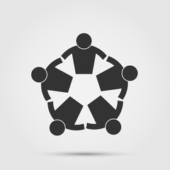 Group of five people in a circle.Teamwork meeting.people are meeting in the room.