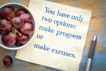 You have only two options: make progress or excuses