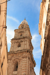 Italy, SE Italy,  province of Bari, region of Apulia, Monopoli. Roman Catholic Bell tower of...