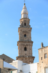 Fototapeta premium Italy, SE Italy, province of Bari, region of Apulia, Monopoli. Bell tower of cathedral.