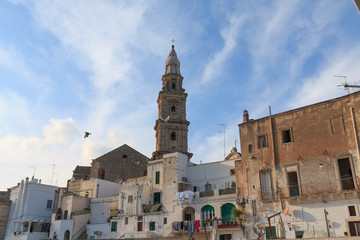 Fototapeta na wymiar Italy, SE Italy, province of Bari, region of Apulia, Monopoli. Bell tower of cathedral.