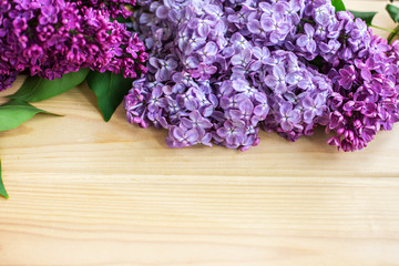 Beautiful lilac on a wooden background