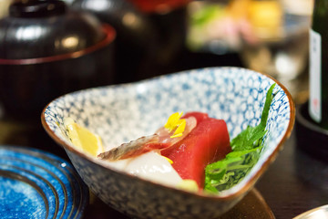 Sashimi - Japanese dish, Tokyo, Japan. Close-up.