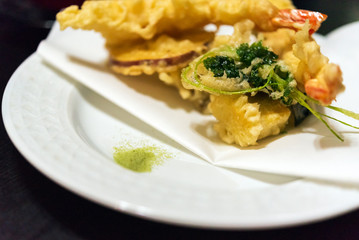 Japanese Cuisine - Tempura Shrimps, Tokyo, Japan. Close-up.