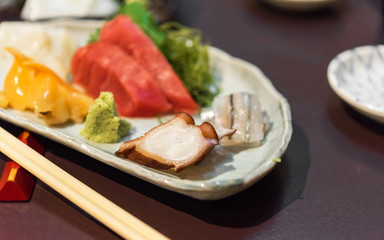 Sashimi set - Japanese food, Tokyo, Japan. Close-up.