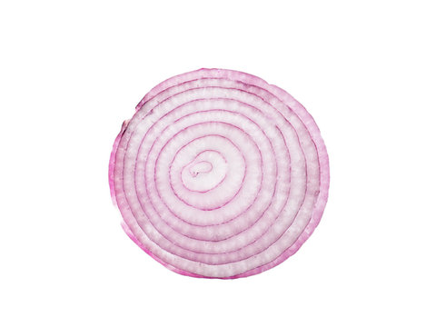 Sweet red onion cross section isolated on white