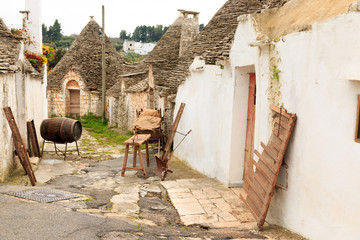 Italy, SE Italy, Region of Apulia, Province of Bari, Itria Valley,  Alberobello. A trullo house is...