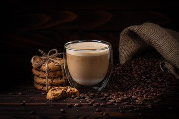 cookies and coffee Latte dark background