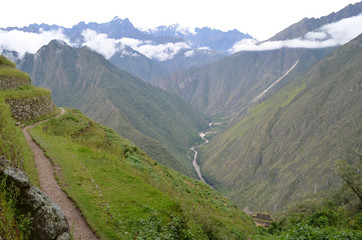 Inca ruins at Winay Wayna on the Inca Trail to Machu Picchu, Peru