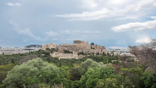 daytime acropolis time lapse with clouds above