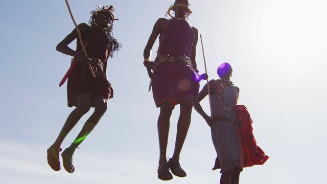 Maasai men performing a traditional jumping dance