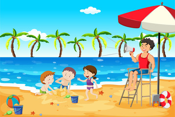 A Lifeguard Look After Kids at The Beach