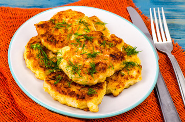 Plate with meat fritters, cutlets