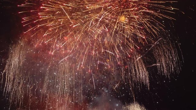 Professional video of fireworks show in 4K slow motion 60fps