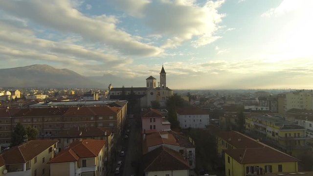 Downtown Avezzano at sunset, aerial