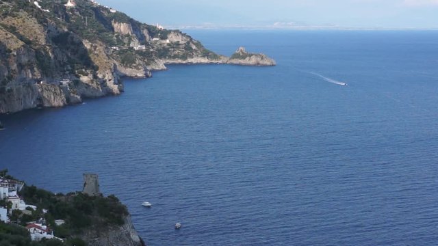 Scenic coastal cliffs in Praiano, wide
