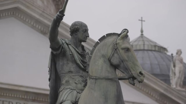 Pan left, Piazza Del Plebiscito statue in Naples