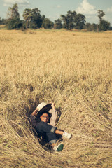 Brown Skin Farmer And His Rice Field